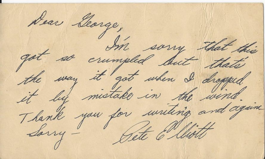 Pete Elliott signed note GPC - Michigan Nebraska College Football HOF