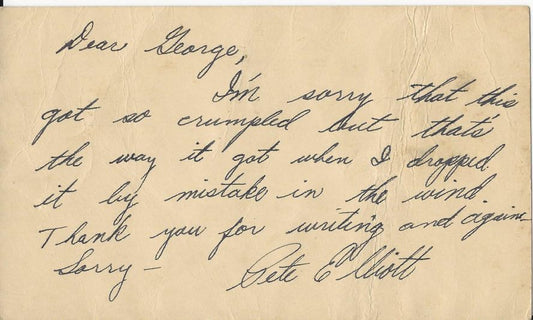 Pete Elliott signed note GPC - Michigan Nebraska College Football HOF