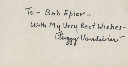 Fuzzy Vandivier signed note 3x5 Card Basketball HOF D. 1983