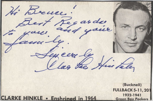 Clarke Hinkle signed note 4x6 card FB HOF - Green Bay Packers Deceased 1988