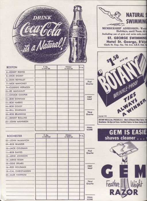 1952 Knicks vs College All-stars Boston Celtics vs Rochester Royals basketball Program