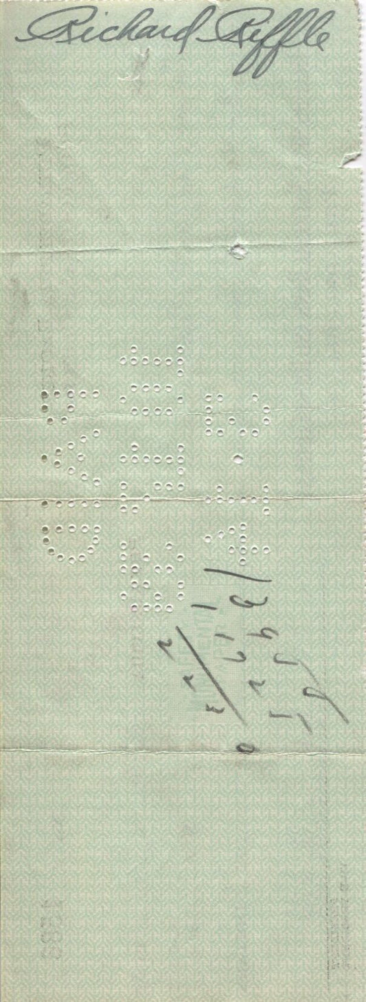 Bert Bell D.1959 HOF signed Eagles payroll check to Dick Riffle D.1981