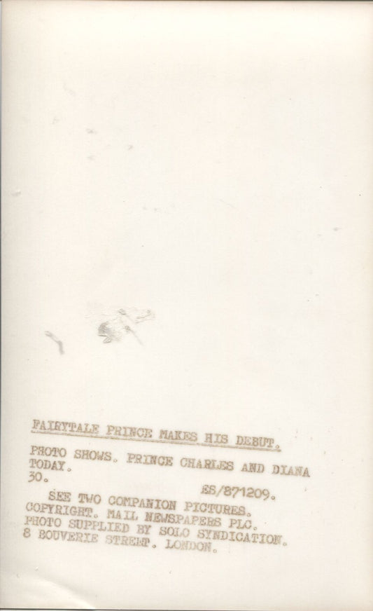 Fairytale Prince Makes His Debut - Princess Di 1987 Original Photo