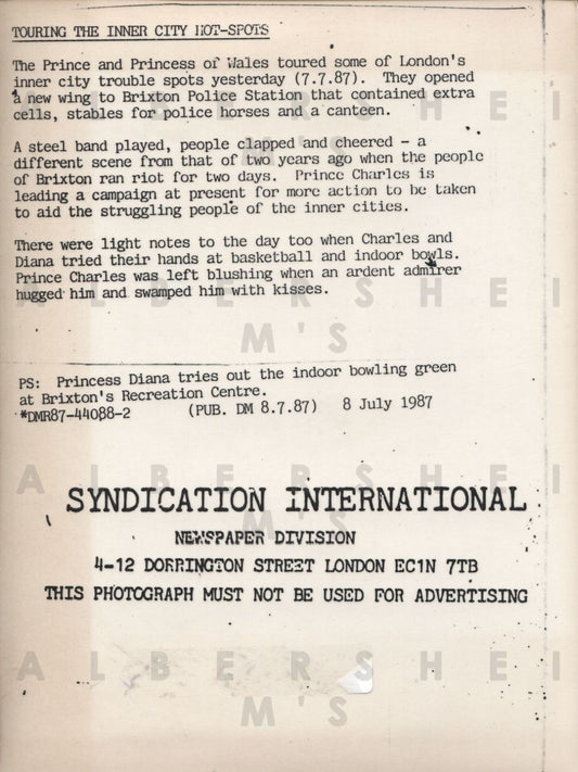 Prince Charles and Princess Di Tour London's Inner City - 1987 Original Photo