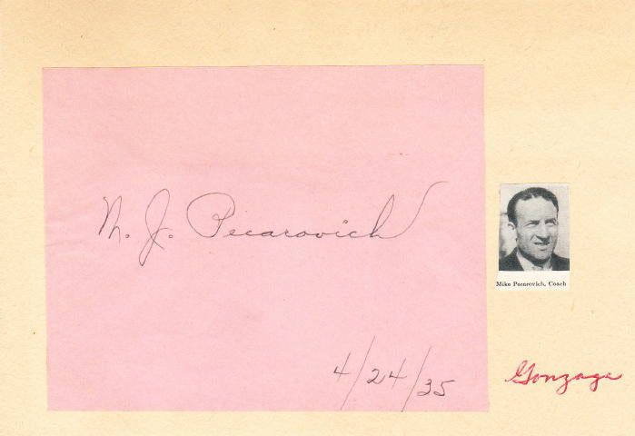 Mike Pecarovich Santa Clara - Gonzaga Football Coach signed album page