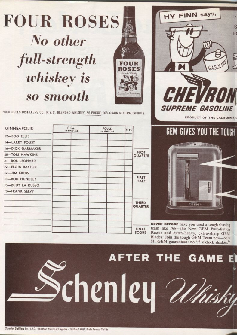 1959 New York Knicks vs Minneapolis Lakers New Years Eve Basketball NBA Program