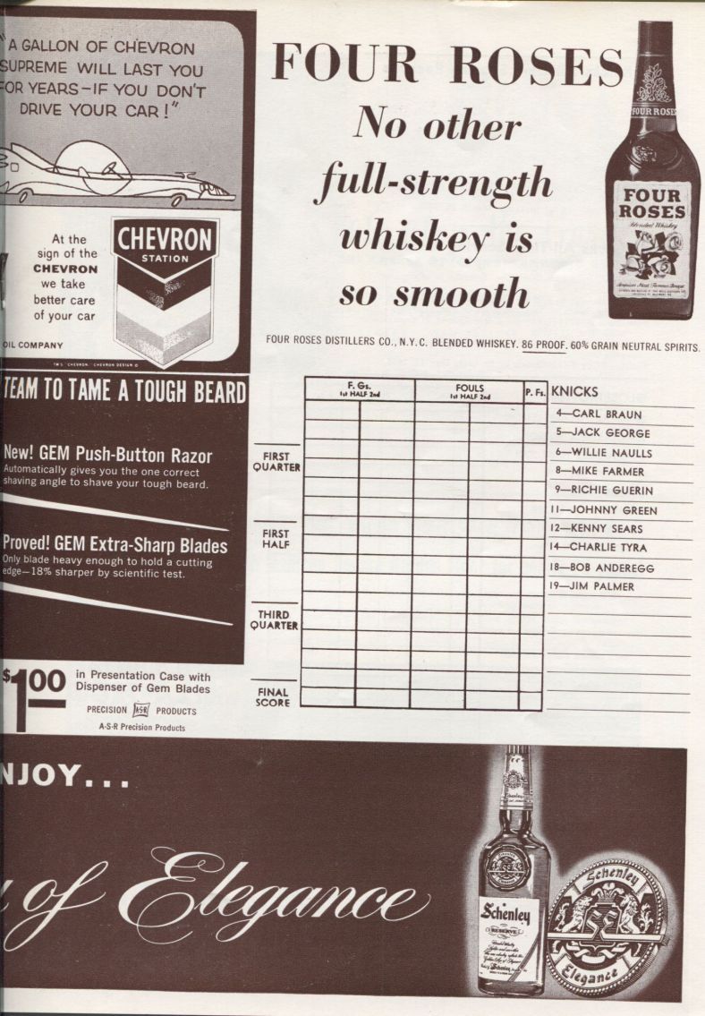 1959 New York Knicks vs Minneapolis Lakers New Years Eve Basketball NBA Program