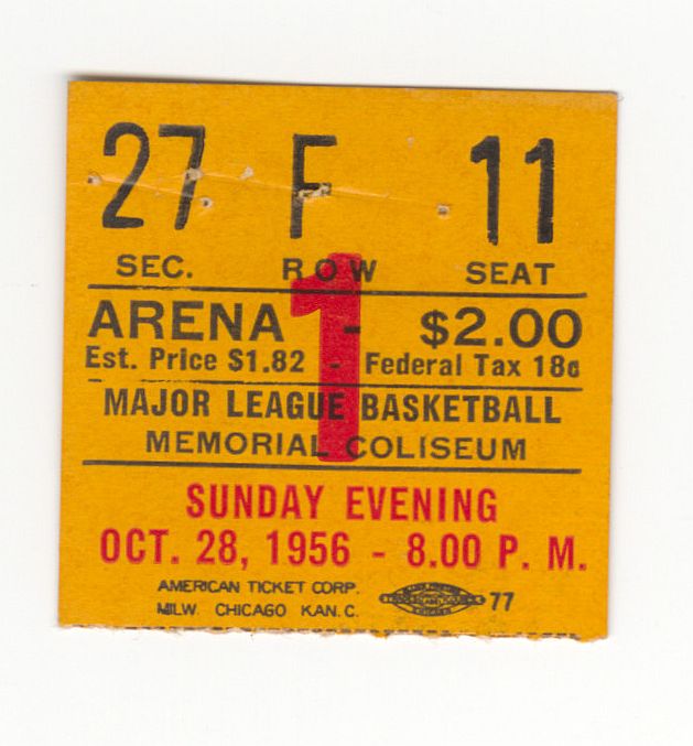 October 28, 1956 Ft. Wayne Pistons vs. Minneapolis Lakers Program & Ticket Stub – George Yardley 27 Pts. – Opening Night in Ft. Wayne