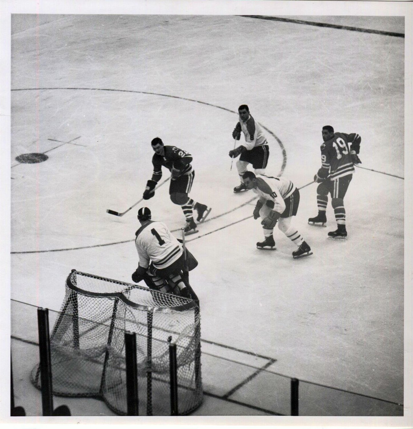 Stan Mikita scores on Jacques Plante original 1962 Stanley Cup photo