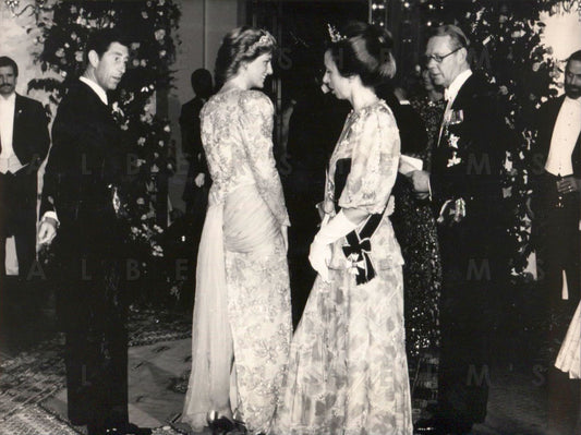 Princess Di and Charles at a banquet for King Hasan II of Morocco - 1987 Original Photo