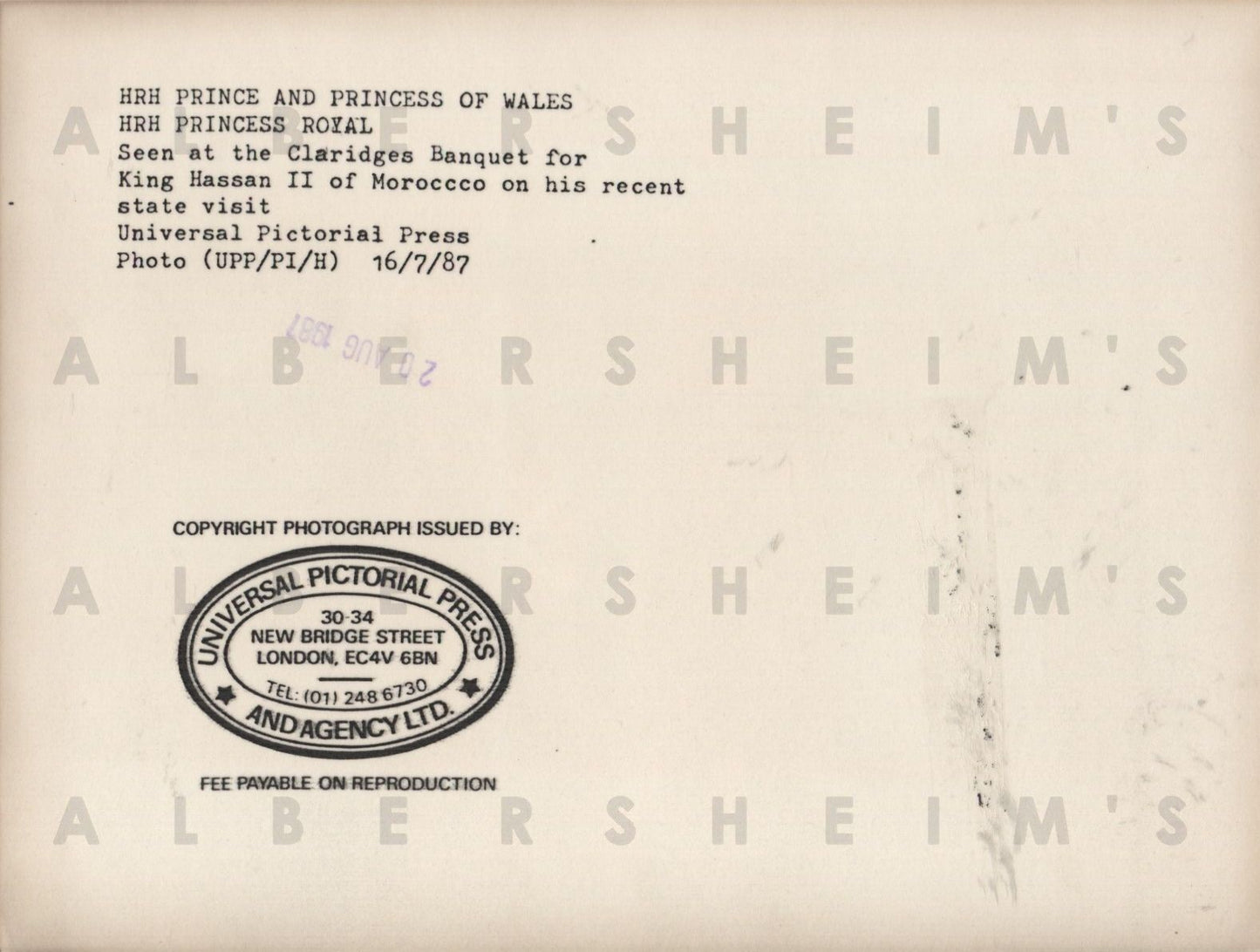 Princess Di and Charles at a banquet for King Hasan II of Morocco - 1987 Original Photo