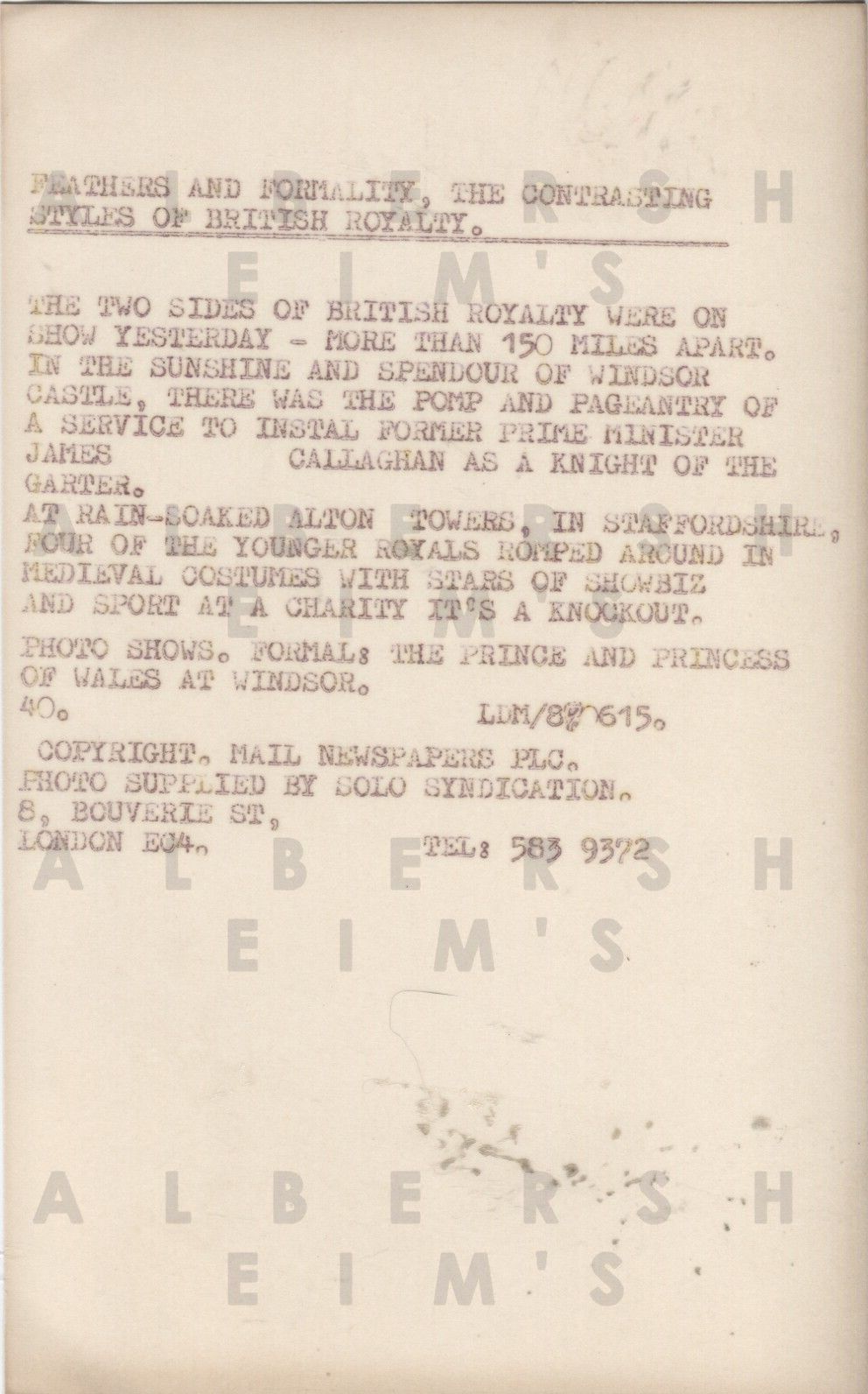 Princess Diana and Prince Charles at Knighting - Original Photo