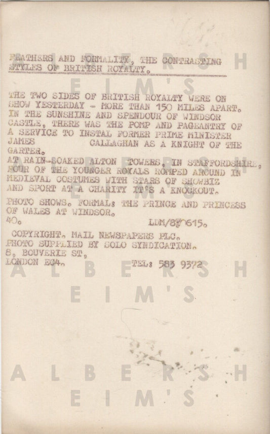 Princess Diana and Prince Charles at Knighting - Original Photo