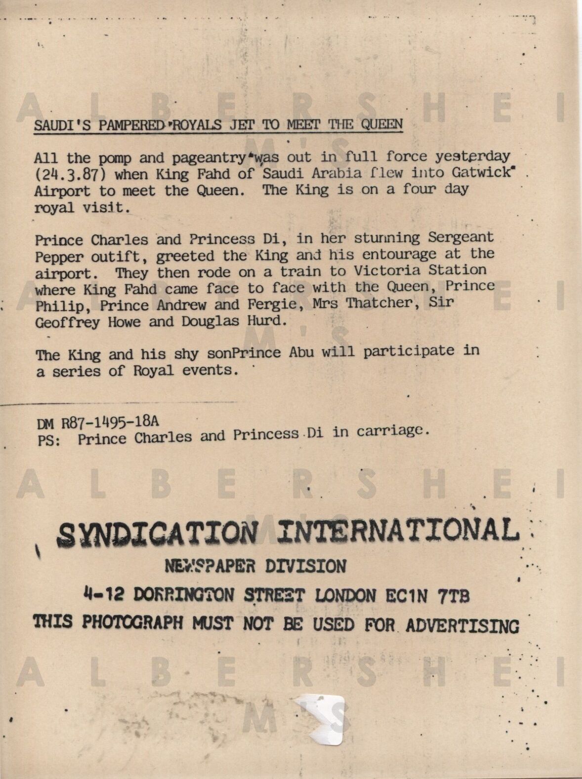 Princess Di and Charles On the Way to meet Saudi King Fahd - 1987 Original Photo