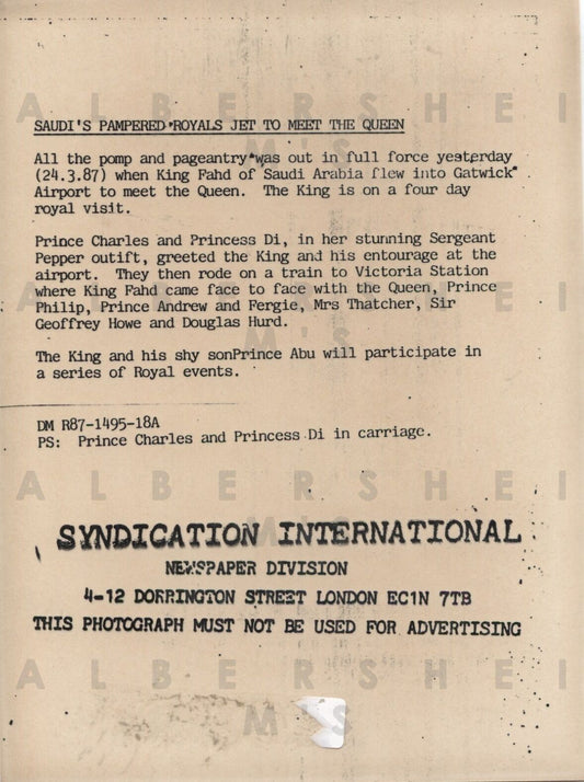 Princess Di and Charles On the Way to meet Saudi King Fahd - 1987 Original Photo