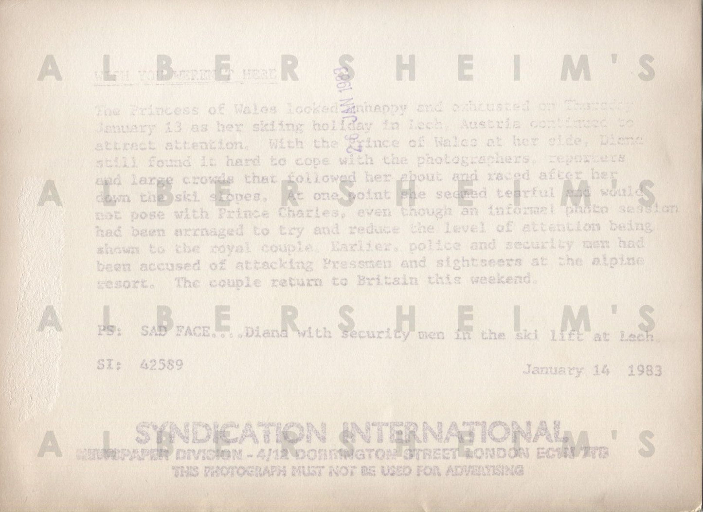 Princess Di skiing in Austria - 1983 Original Photo