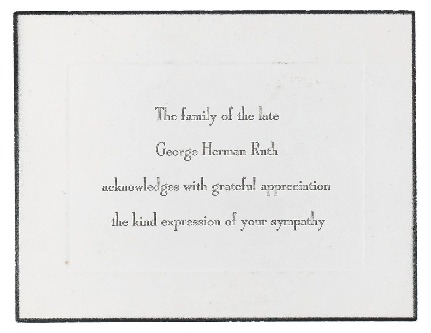 1948 Babe Ruth Family Sympathy Appreciation Card Sent to Mourners