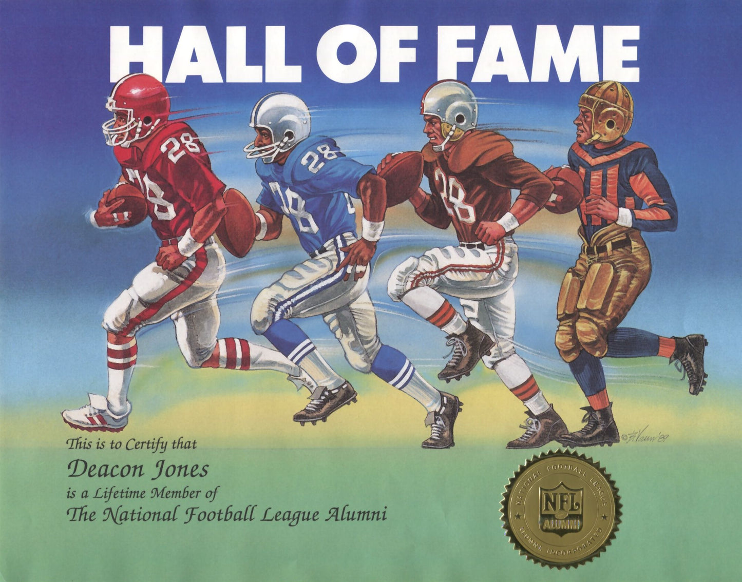 Deacon Jones NFL Alumni Lifetime Certificate & HOF Membership Card Lifetime - Deacon Jones estate