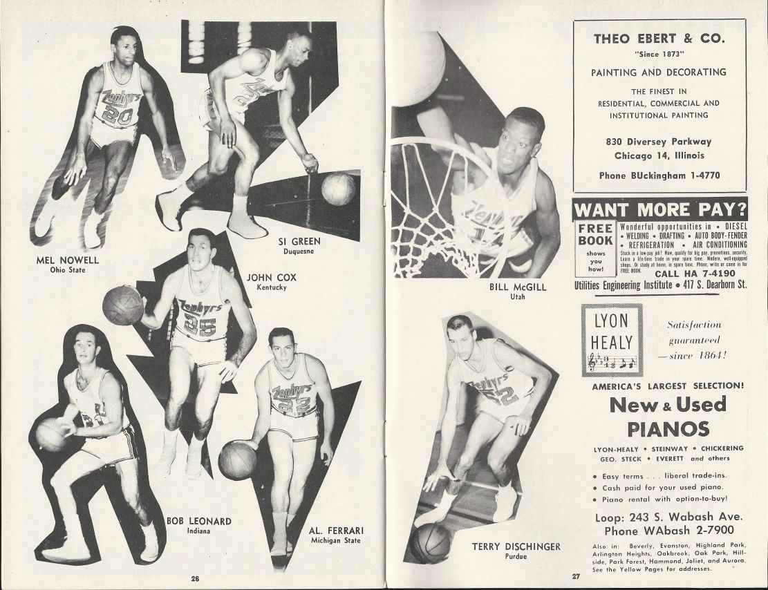 1963 Chicago Zephyrs vs. St. Louis Hawks 3-5-63 NBA basketball program 1 year team