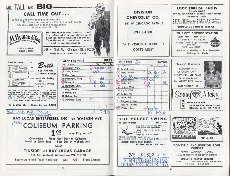 1963 Chicago Zephyrs vs. St. Louis Hawks 3-5-63 NBA basketball program 1 year team