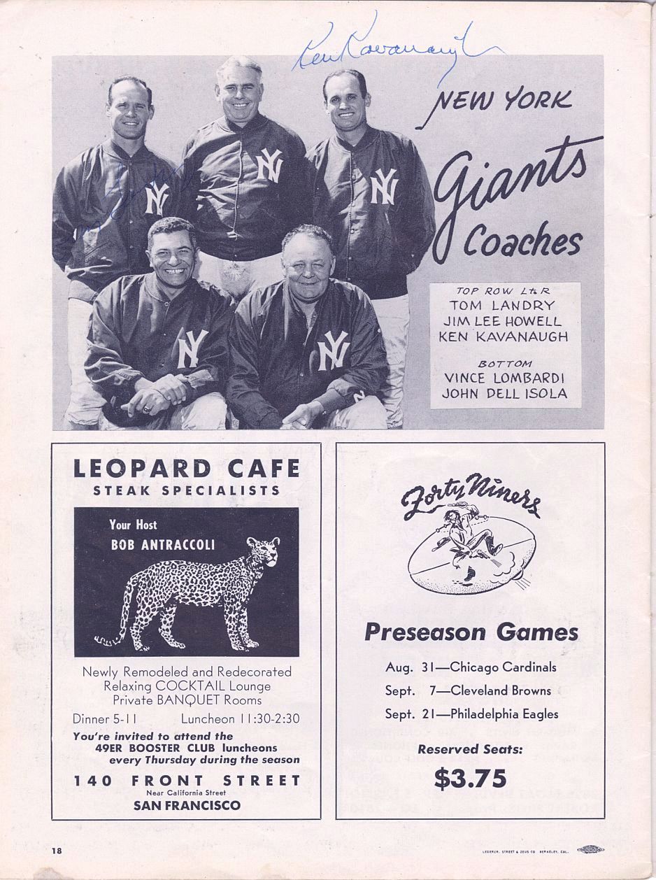 1958 San Francisco 49ers vs. NY Giants Team Signed AUTO Program w/ 39 Sigs – Emlen Tunnell