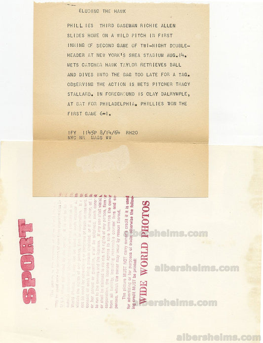 Richie Allen 1964 Phillies vs New York Mets original TYPE I photo