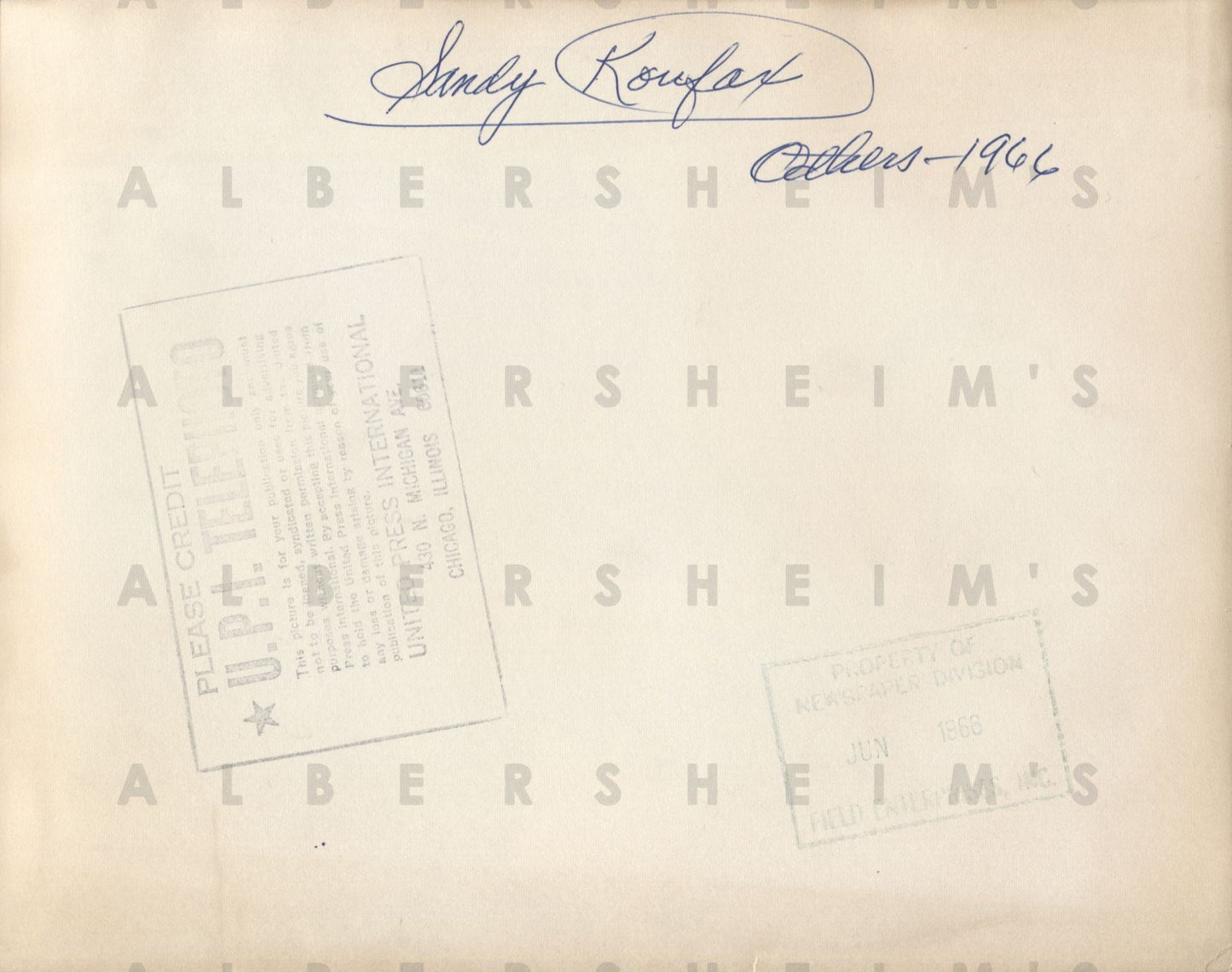 Sandy Koufax 1966 Babe Ruth Award original Press photo