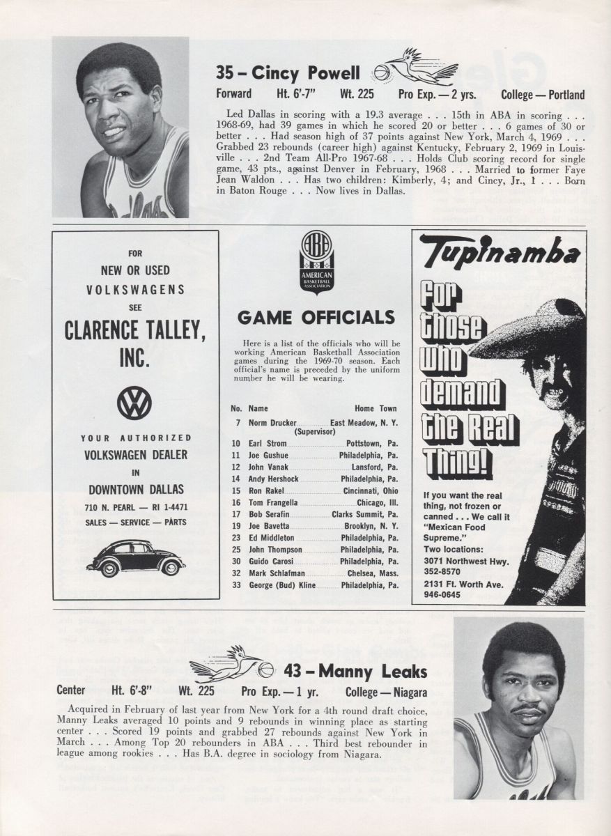 April 14, 1970 Dallas Chaparrals vs. L.A. Stars ABA Basketball program - Last Home Game
