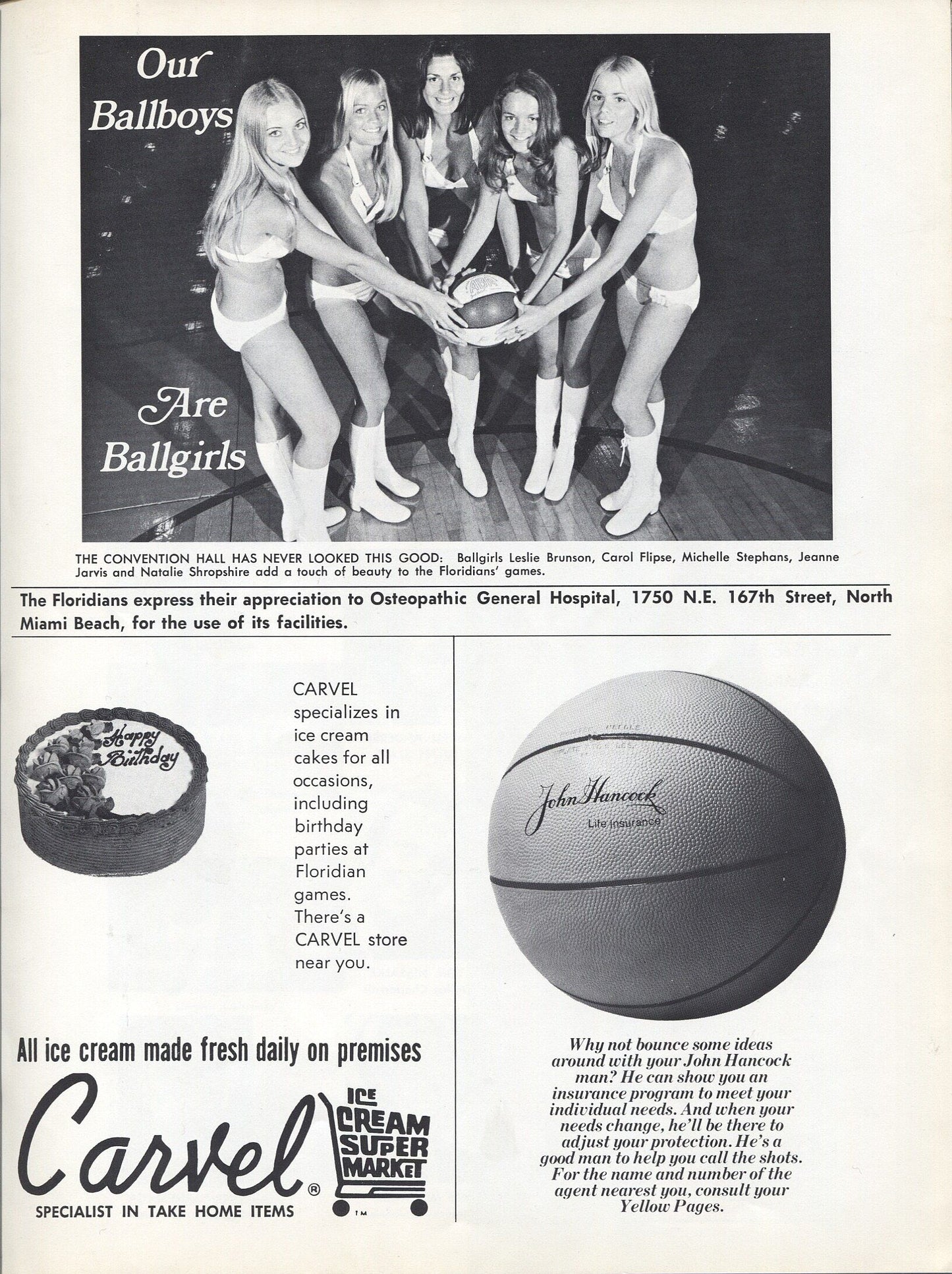 1971 Miami Floridans vs Indiana Pacers ABA basketball program with Ticket Stub