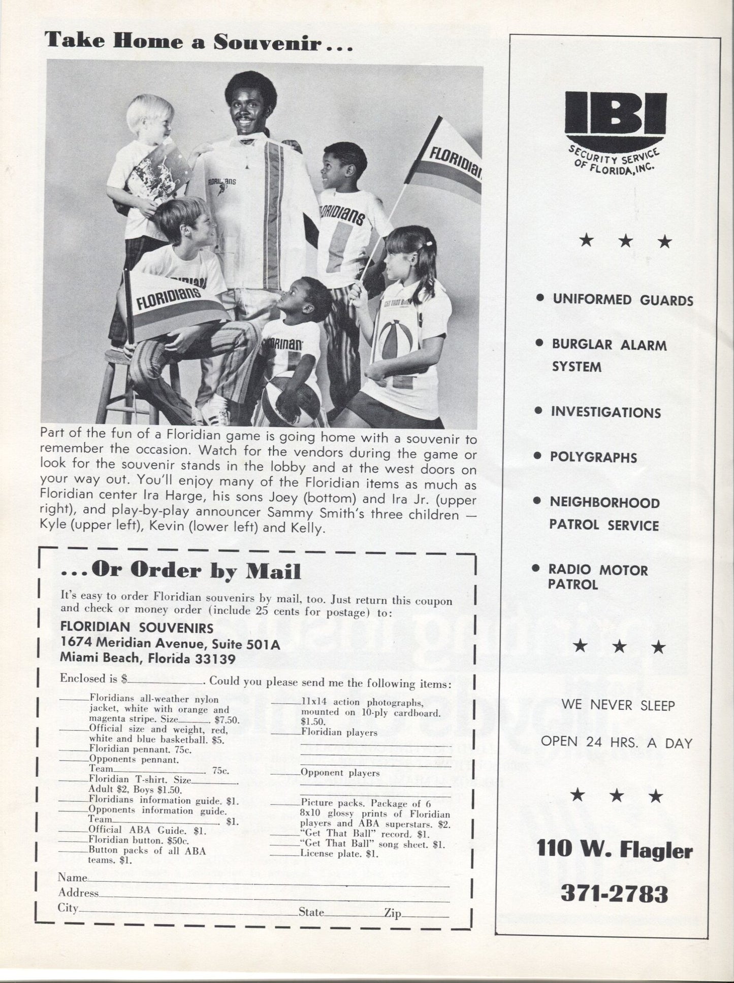 1971 Miami Floridans vs Indiana Pacers ABA basketball program with Ticket Stub