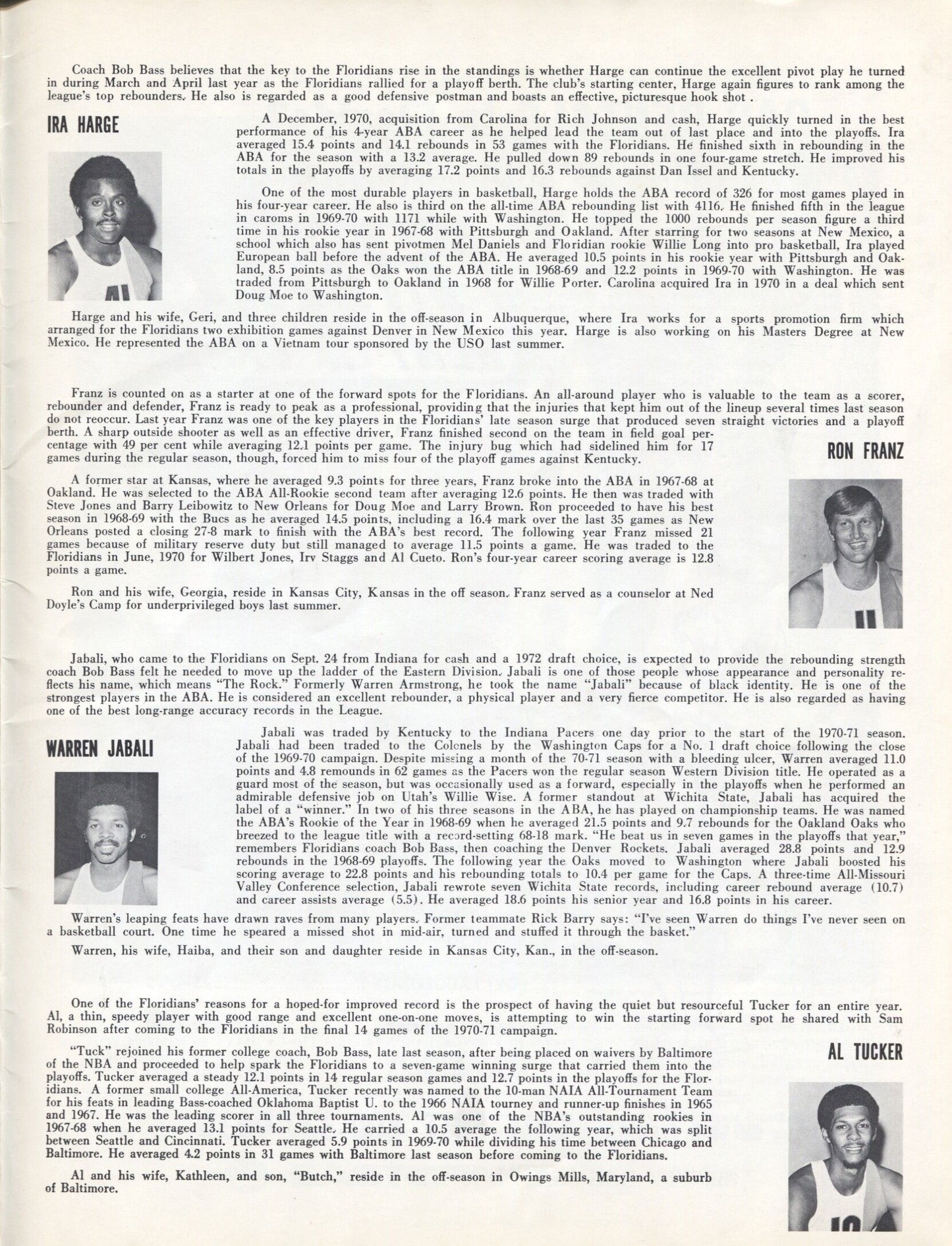 1971 Miami Floridans vs Indiana Pacers ABA basketball program with Ticket Stub