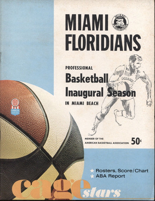 1968-69 Miami Floridians vs Kentucky Colonels ABA Basketball Program November 18, 1968 - Low Attendance