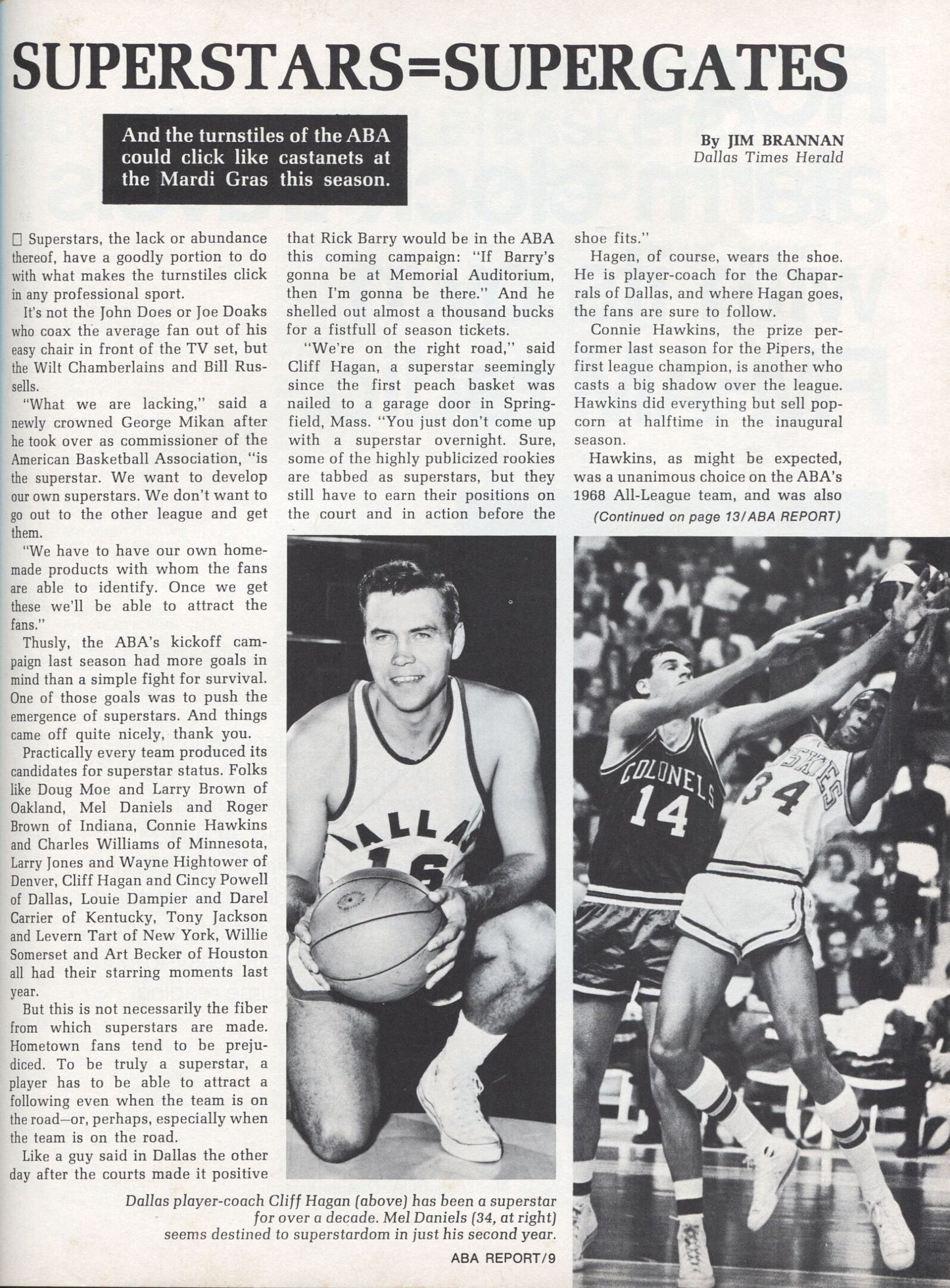 1968-69 Miami Floridians vs Kentucky Colonels ABA Basketball Program November 18, 1968 - Low Attendance