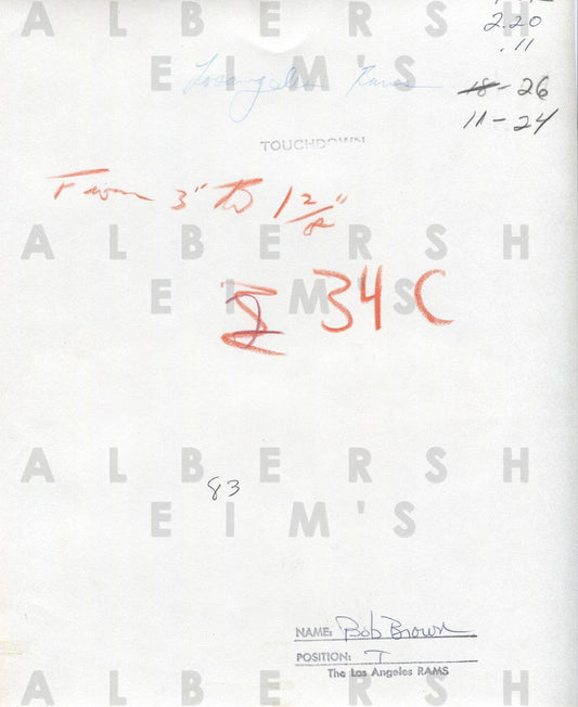 Pro Football HOFer - Bob Brown Original 1969 LA Rams Photo