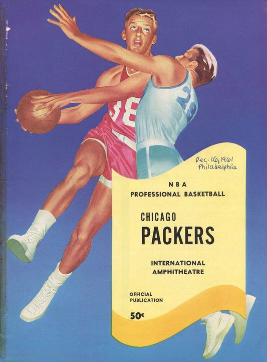1961 Chicago Packers vs Warriors NBA basketball program - Wilt Chamberlain 50 Points
