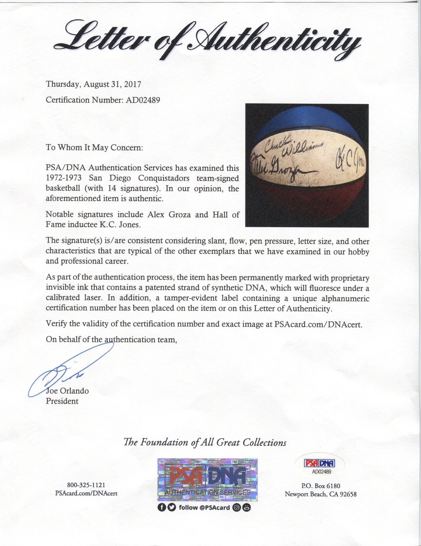 1972-73 San Diego Conquistadors Team Signed Official ABA Jack Dolph Basketball
