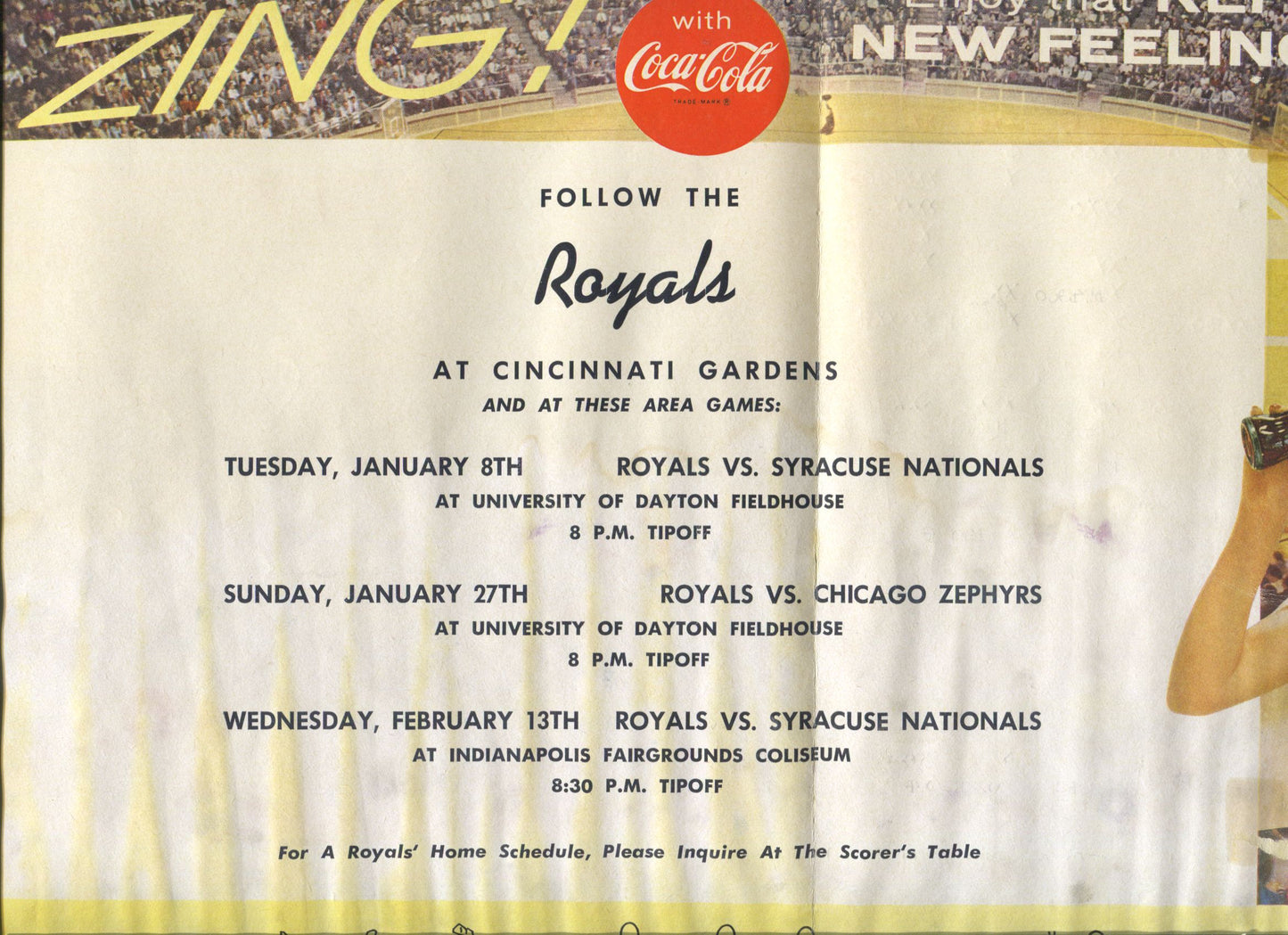 1962 Chicago Zephyrs vs. Cincinnati Royals 1962 Scorecard Program Oscar Robertson 30 PTS