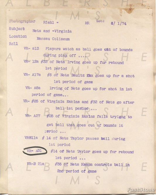 1973-74 Original TYPE I Press Photo ABA New York Nets vs. Virginia Squires Brian Taylor George Carter
