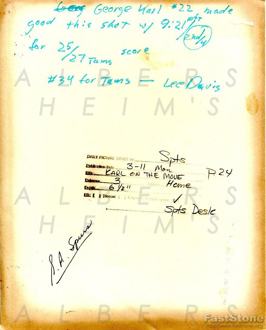 ABA Basketball Spurs vs. Memphis Tams George Karl vs Lee Davis Original Type I Photo