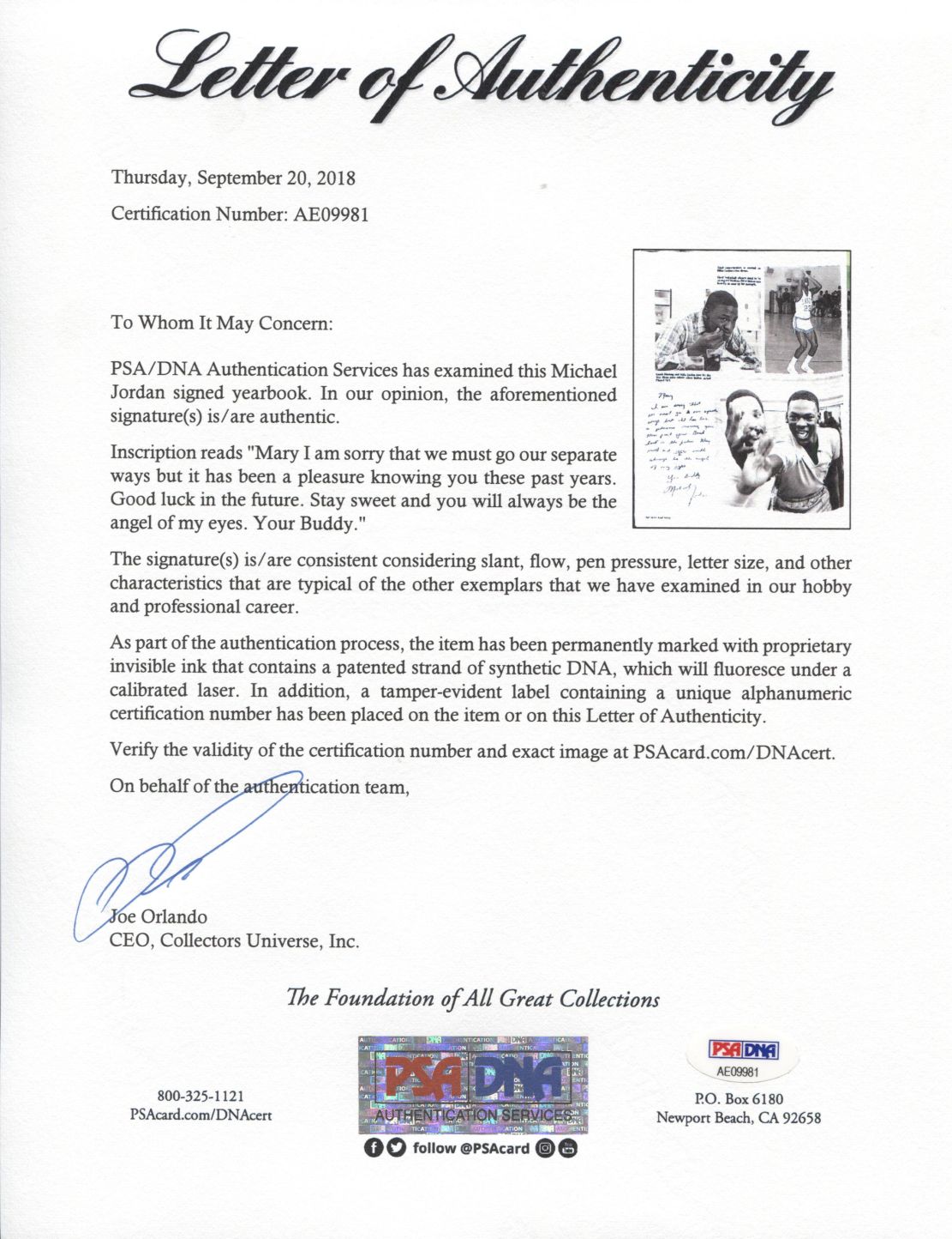 Michael Jordan Signed Autographed 1981 High School Yearbook - Senior Year PSA/DNA LOA