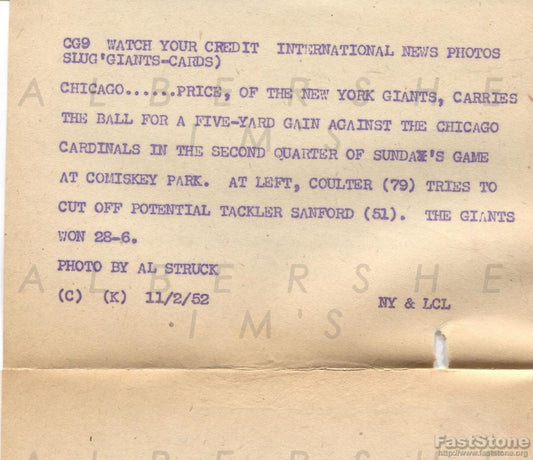 1952 NY Giants vs Chicago Cardinals NFL football Original TYPE I photo