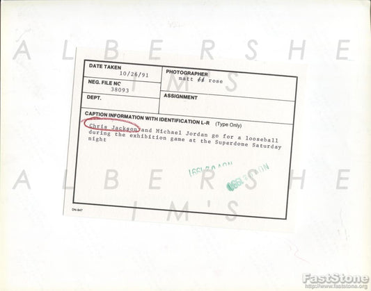 Michael Jordan & Chris Jackson Fight For Loose Ball 1991 Original Photo