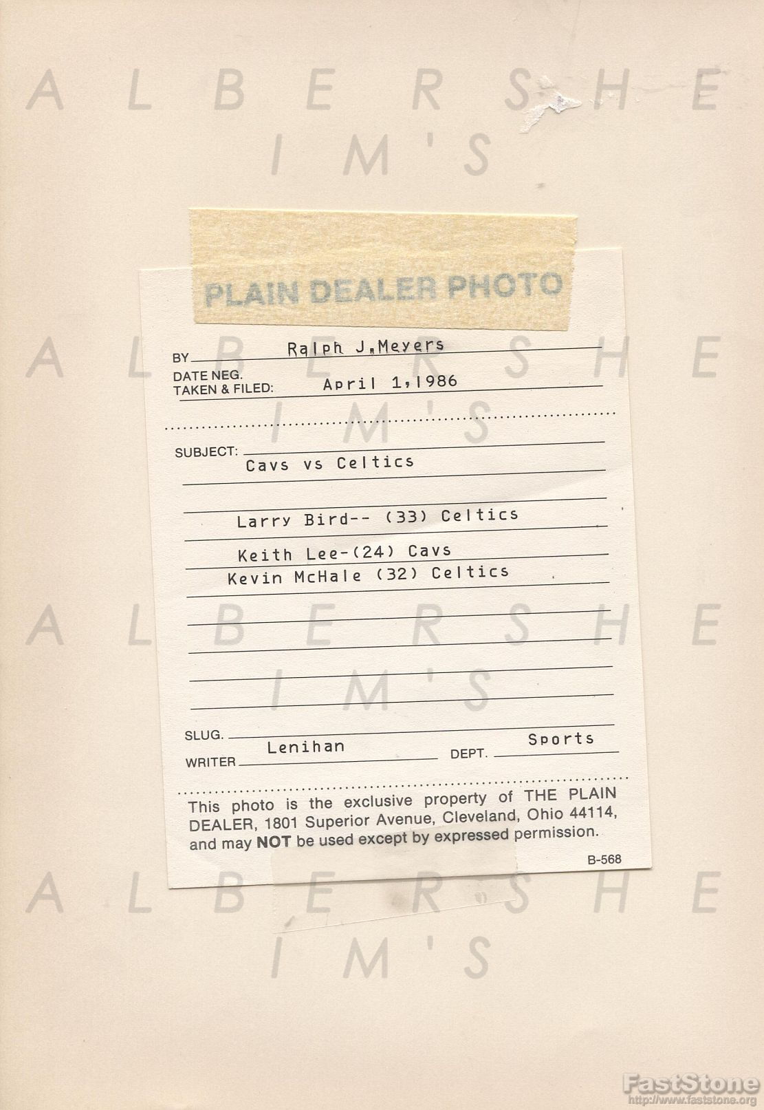 1986 Larry Bird & Kevin McHale vs. Cleveland Cavaliers Original TYPE I Photo