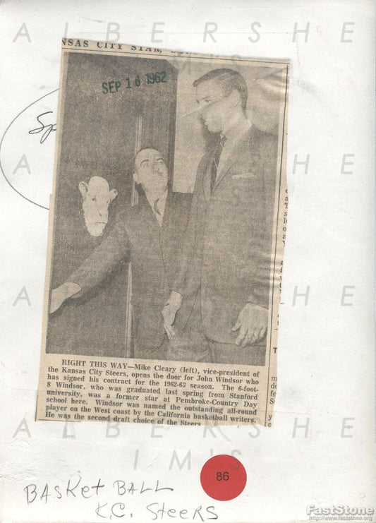 Kansas City Steers GM - Mike Cleary with John Windsor in 1962 Original Photo ABL Basketball