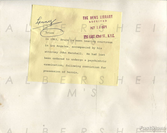 Iconic Comedian Lenny Bruce Booked in 1963 on Heroin Charges Original Press Photo