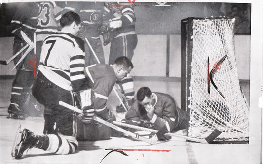 Jacques Plante & Doug Harvey Game 4 Stanley Cup 1957 original AP wire photo