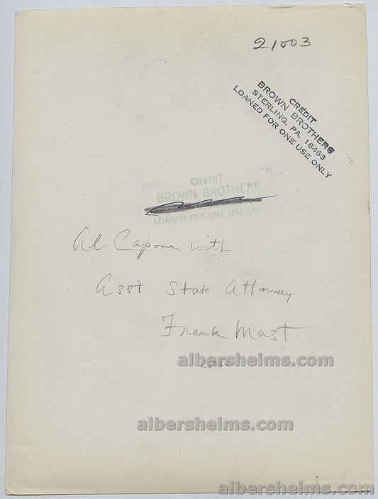 Al Capone Smiles at Asst. States Attny. Frank Mast Original Press Photo – Brown Brothers