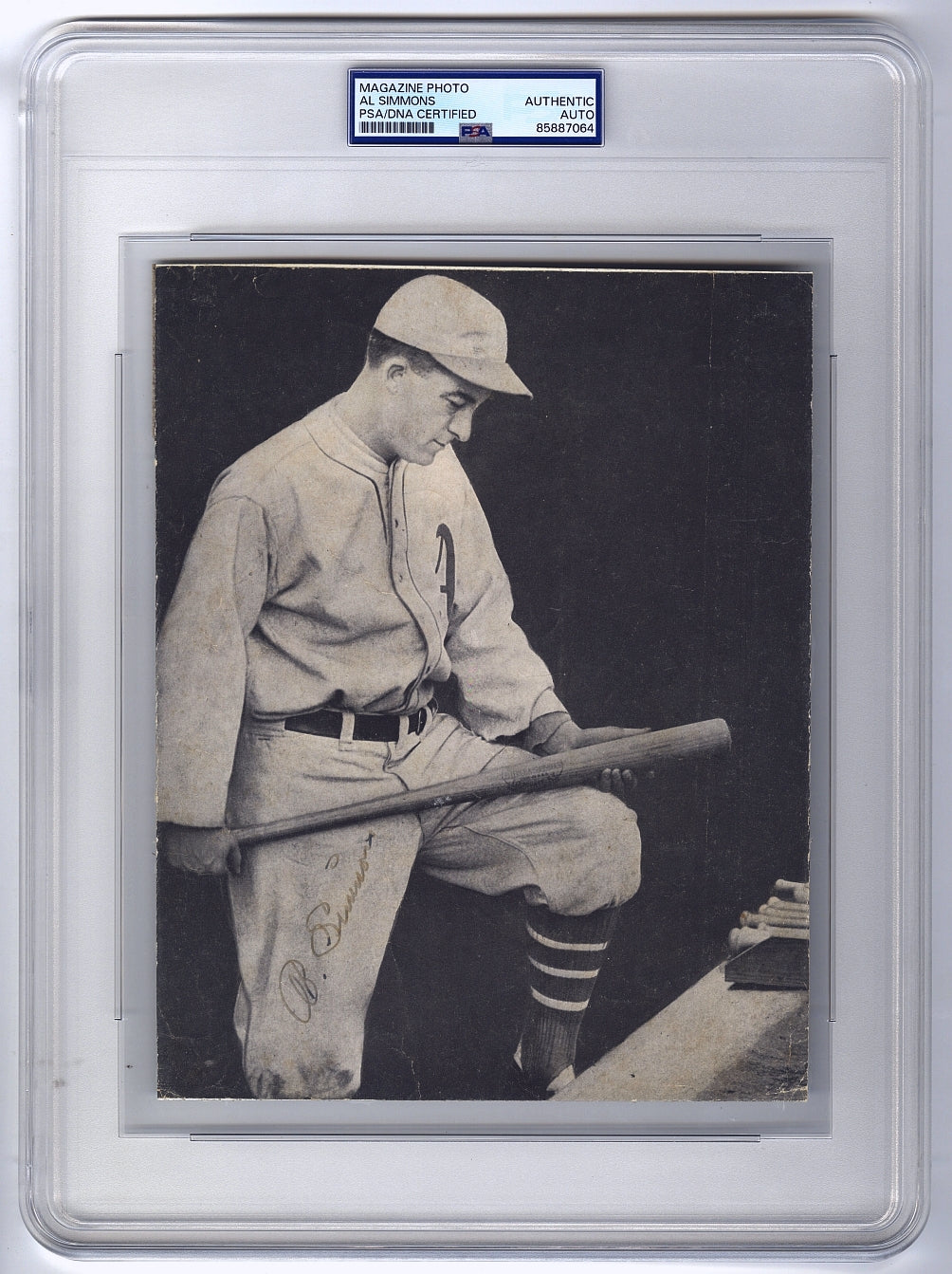 Al Simmons Signed AUTO Photo Philadelphia Athletics HOF D.1956 PSA/DNA