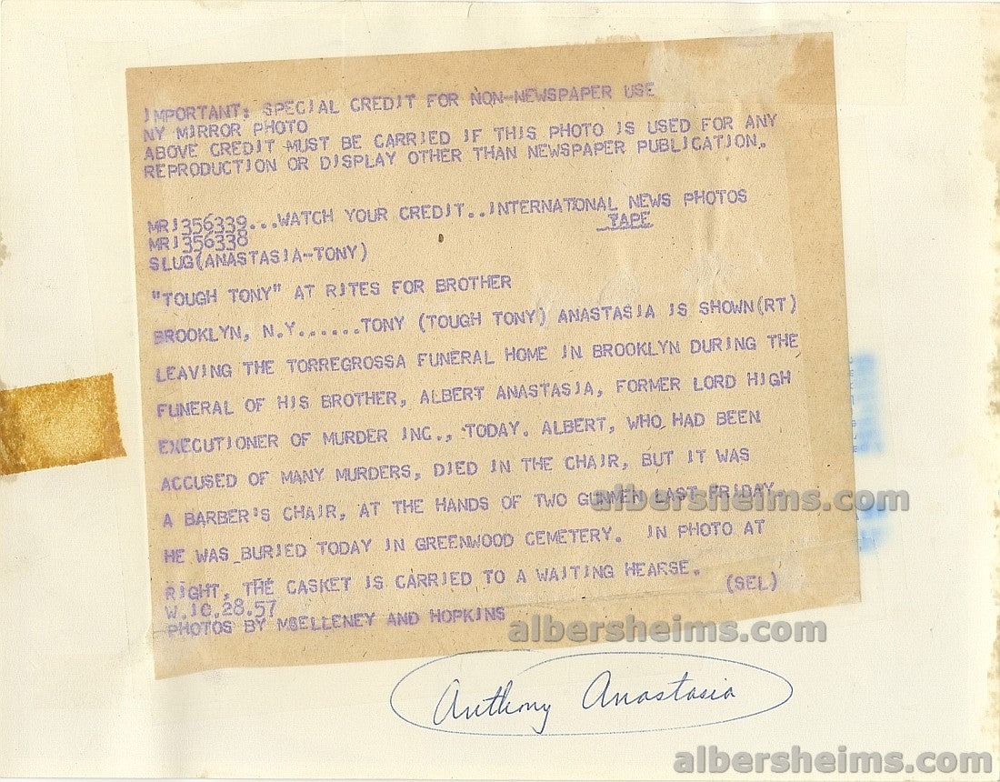 1957 Mafia Godfather Crime Boss Albert Anastasia Original TYPE I Photo
