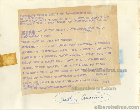 1957 Mafia Godfather Crime Boss Albert Anastasia Original TYPE I Photo